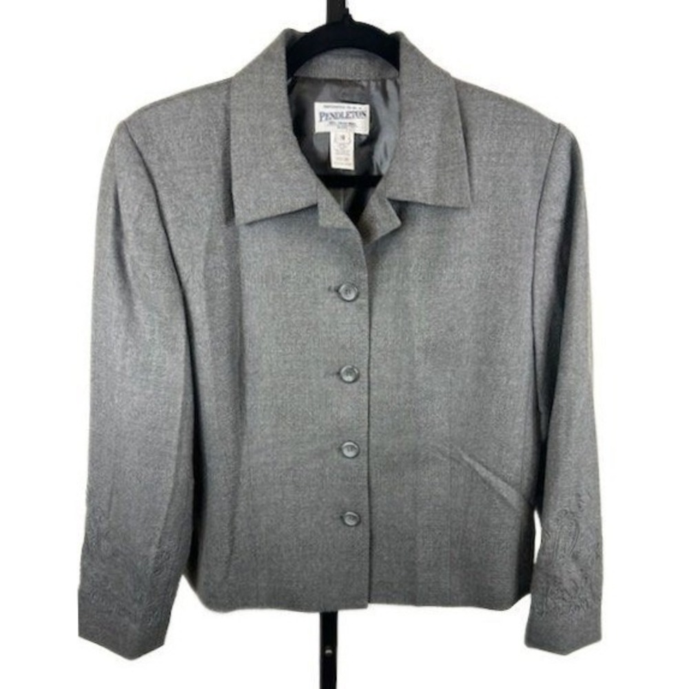 Vintage Pendleton 100% Wool Blazer Women's Size 10P Petite Gray Petite Career